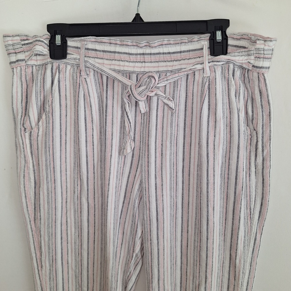 Cottagecore Boho Linen Blend Resort Wear Chic Jolt Wide Leg Striped Pants XL - Picture 11 of 16
